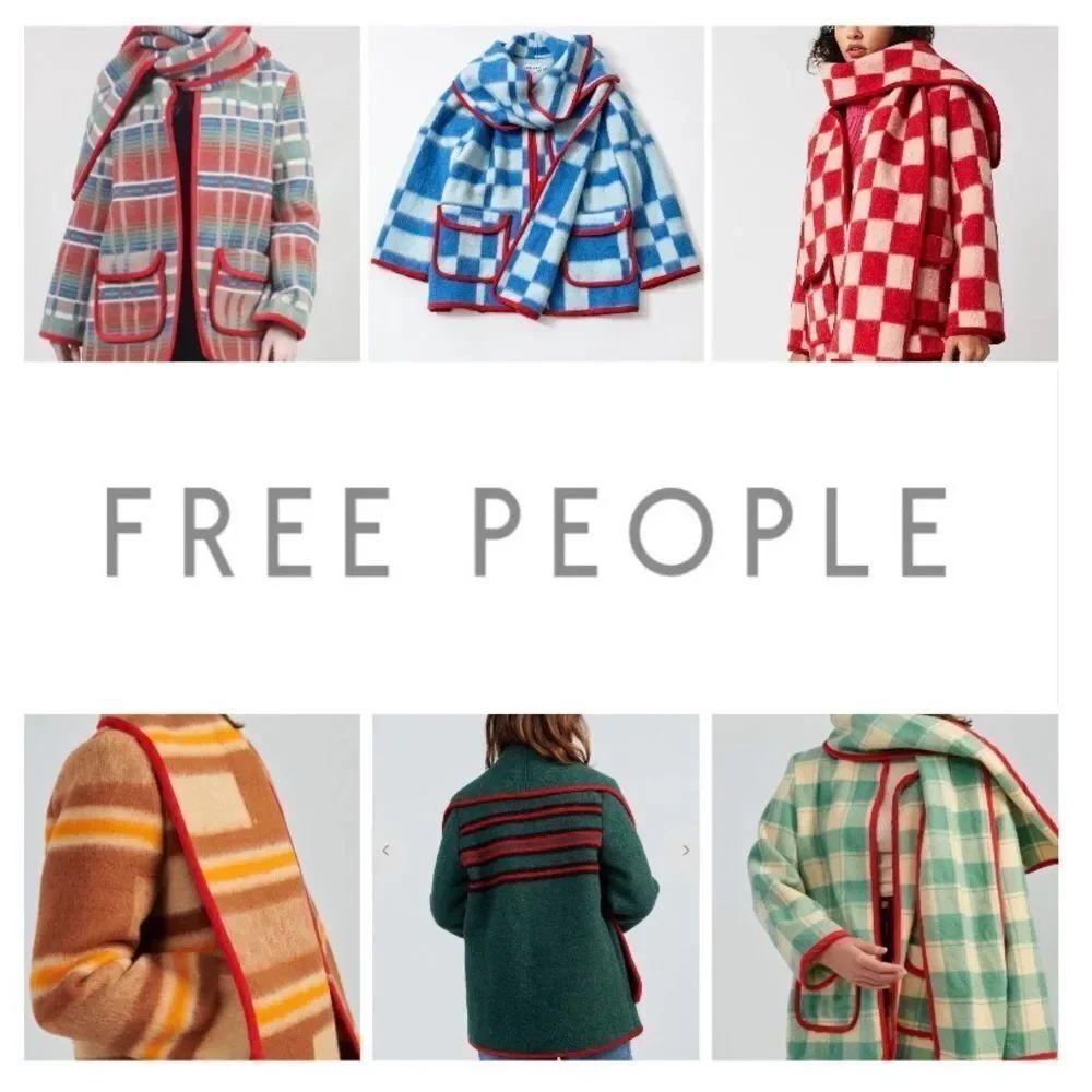 Carleen Free People One-Of-A-Kind Plaid Wool Scarf Jacket Brown & Red — image 5 of 5